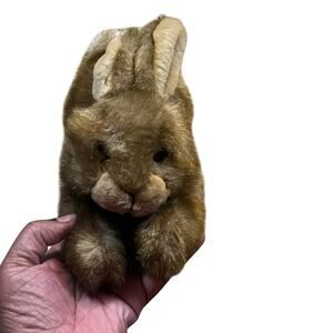 Vintage Jackrabbit Plush Brown Bunny Laying Down Realistic Stuffed Animal 11”